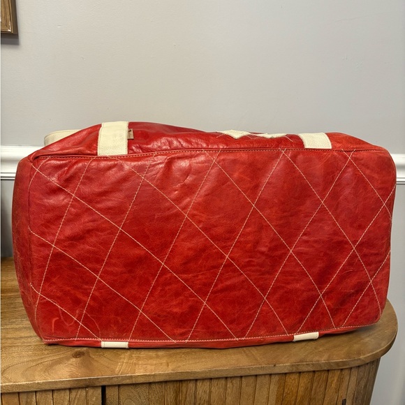 Vintage Large Red and Cream Men's‎ Leather Bag “Suncadia” Logo w/ Argile Detail - Picture 14 of 14